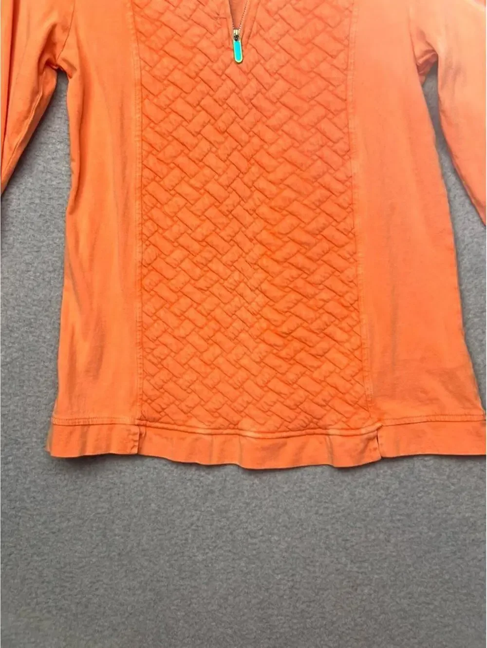 Soft Surroundings Womens S Orange Quilted 1/4 Zip Tunic Boho Coastal Resort Top